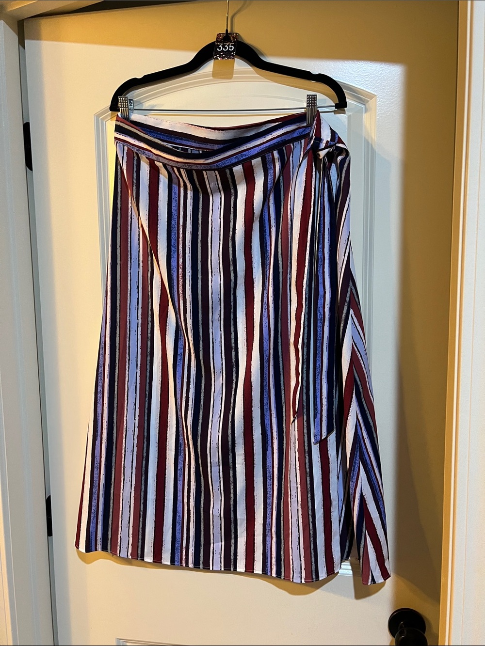 Alex Marie Striped Wrap Midi Skirt in Burgundy, Navy & White H335